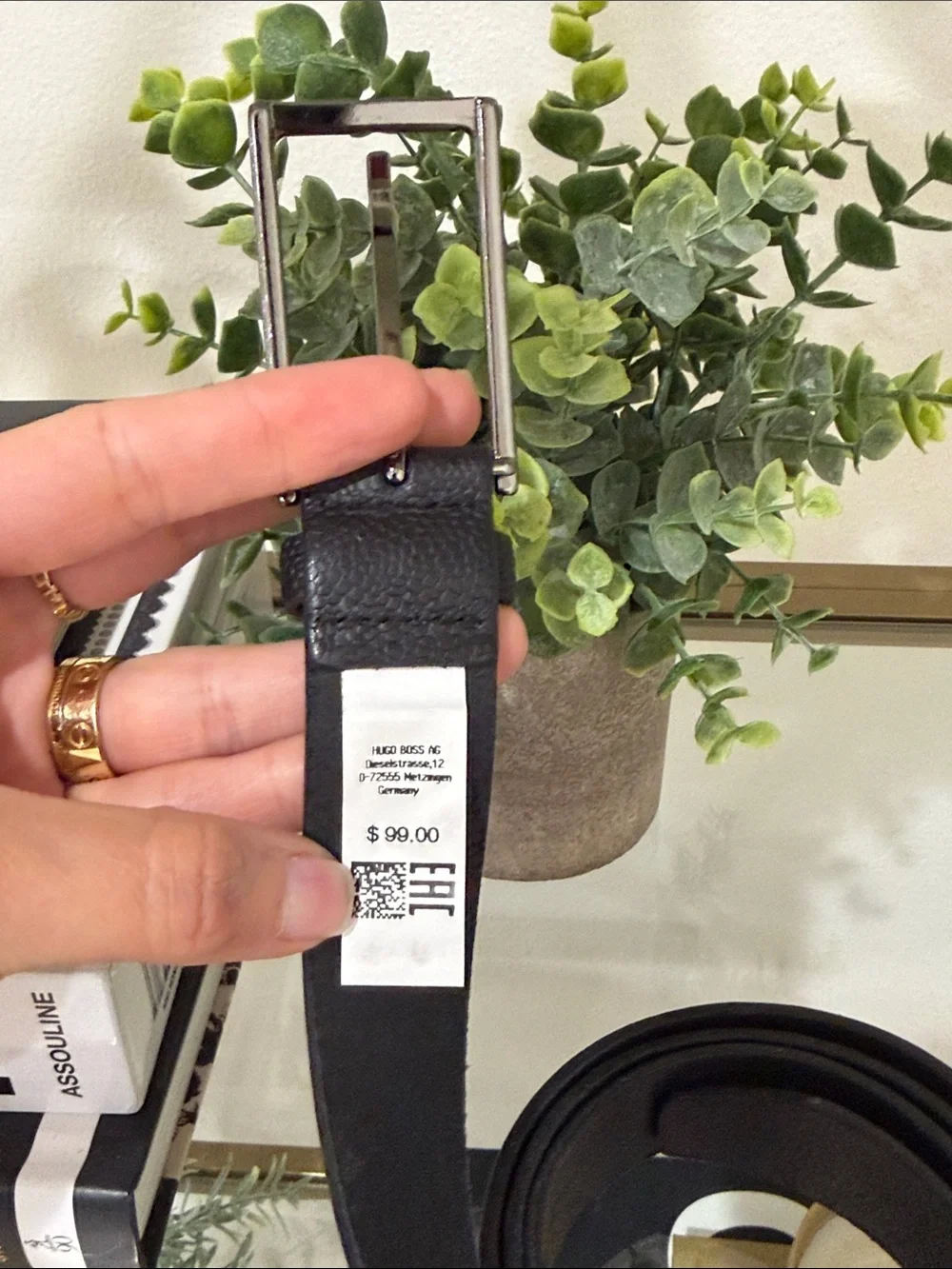 Hugo Boss Black Leather Belt with Gunmetal Hardware
